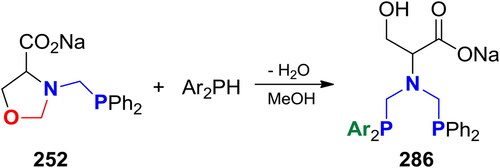 Scheme 167. Reaction of the oxazolidine derivative 252 with diarylphosphines (Ar = Ph, 4-Me-C6H4, 2-MeO-4-Me-C6H3).[Citation323]