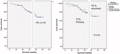 Figure 5. Overall survival Kaplan–Meier curves and compare Primary vs. Recurrent with Log-rank test. Up to 2016 period.