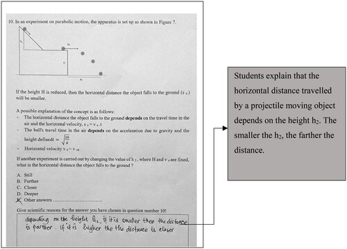 Figure 9. An example of a student’s answer on item 10.