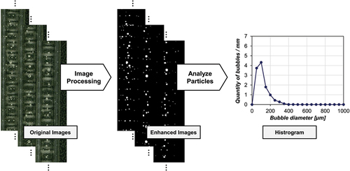 Figure 5. Developed approach using ImageJ to characterize bubbles formed during the squeegee process.