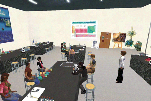 Figure 1 A science lab within the virtual school (Second Life, Linden Research, Inc, San Francisco, CA, USA).