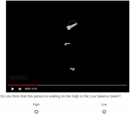 Figure 1. Screenshot of video stimuli and judgment task.