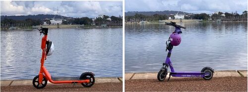 Figure 1. Pictures of helmet provision on shared e-scooters in Canberra, Australia.