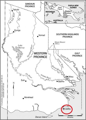 Figure 1. The original map was obtained from CartoGIS Services, College of Asia and the Pacific, The Australian National University: https://asiapacific.anu.edu.au/mapsonline/base-maps/western-province-png#.