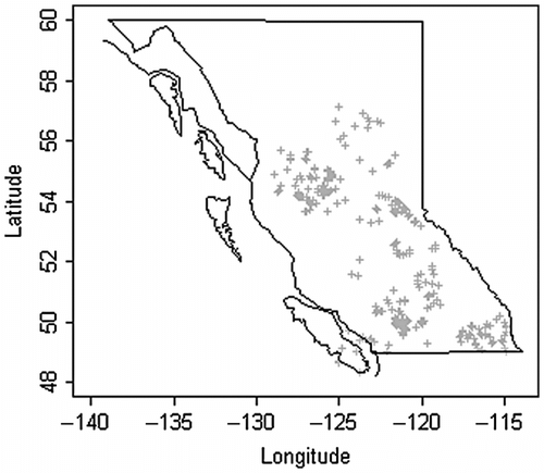 Figure 1 Locations of stream temperature monitoring sites within British Columbia, Canada.