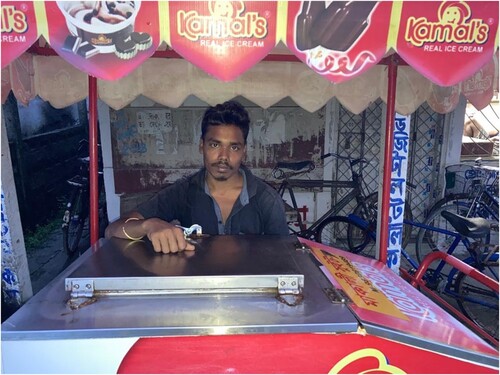Figure 2. Ganesh Maity, ice cream vendor who was earlier a migrant now settled in the village. (Debojyoti Das).