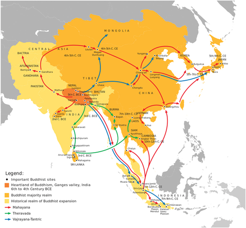 Figure 4. The spread of Buddhism in Asia.