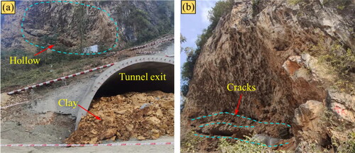 Figure 4. Photographs of collapsed corrosion pit: (a) location of collapsed corrosion pit; (b) surface corrosion.
