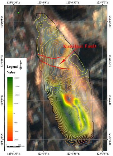 Figure 14. Overlapping map of magnetic survey and the ZY1-02D image in Qidashan open pit.