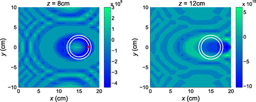 Figure 22. Sectional distributions (z=8 cm and z=12 cm) of TΣ(xo,mtrue;E).