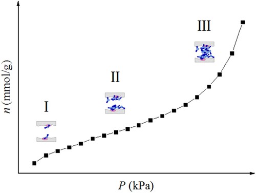Figure 7. Three adsorption stages of water molecules on kaolinite (corrected from Ref. 34).