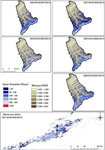 Figure 15. Snow duration in Moroccan Atlas Mountain between 2016 and 2021.