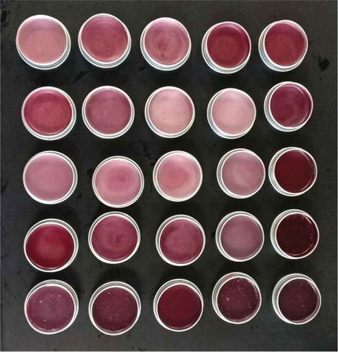 Figure 1. 25 formulations of lip balm.