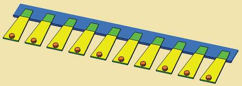 Figure 3. A 3D simulated structure of an array of diverging bimorph PEHs.