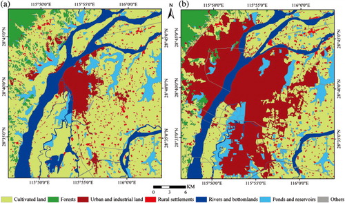 Figure 2. Land use/cover distribution in study area in 1989 (a), and 2010 (b), derived from Landsat TM data.