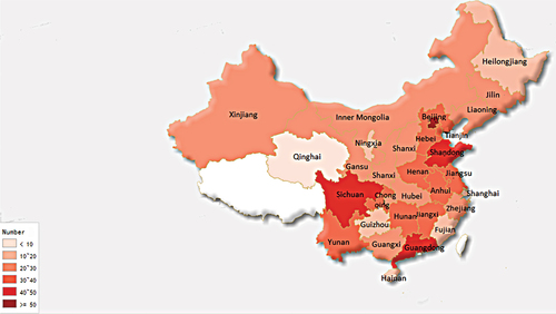 Figure 1 Geographic distribution of participating hospitals in the China Antimicrobial Resistance Surveillance System (CARSS) study.