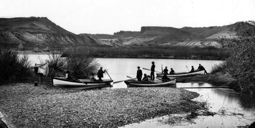 Figure 2.  Powell's second Colorado River exploring expedition at Green River City, Wyoming, May 1871. Taken by E.O. Beaman. Source: United States Geological Survey, Federal Center, Denver, Colorado.