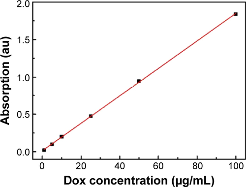 Figure S4 Ultraviolet-visible calibration curve of free Dox.Abbreviation: Dox, doxorubicin.