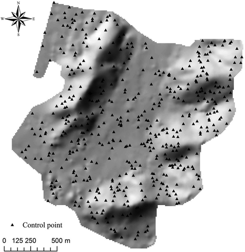 Figure 5. Distribution of the 500 control points in the study site.