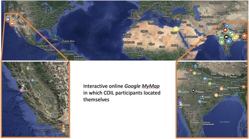 Figure 1. Google my map (anonymized) showing locations of COIL participants.