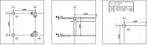 Figure 3. Confirming the object’s location with respect to centerlines and level information, and then determining object size and material using the structural table