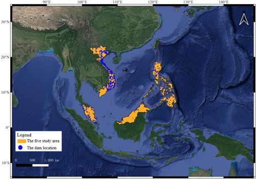Figure 1. Experimental study areas in Vietnam, Philippines, Malaysia, Brunei and Singapore.