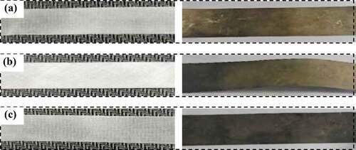 Figure 3. Comparison of macroscopic photographs before and after electroless plating with different roughing methods (a) FC (b) VC (c) CC.