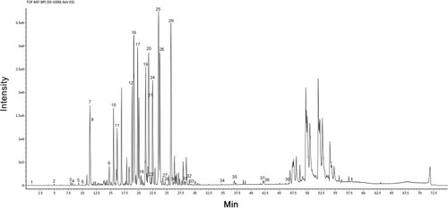 Figure 4 The base peak ion current chromatogram of GBE50.