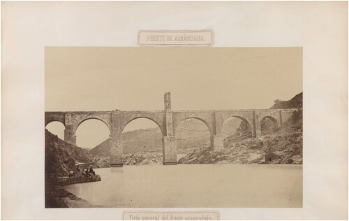Figure 1. Charles Clifford, “Alcántara Bridge Seen Downstream,” photography, 1859. The arch rebuilt between 1856 and 1859 is the second one from the left. Source: BNE, Spain.