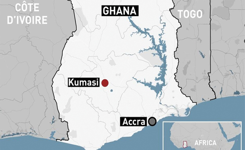Figure 2. A map showing the locations of Kumasi and Accra.