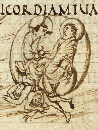 Figure 5. The Utrecht Psalter (Utrecht, Universiteitsbibliotheek, MS 32), Psalm 109, folio 64v (detail), https://psalter.library.uu.nl/page/136.
