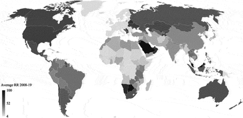 Figure 1. EU’s return rate with non-EU countries (average 2008–2019); adapted from (Stutz and Trauner Citation2022, 159).