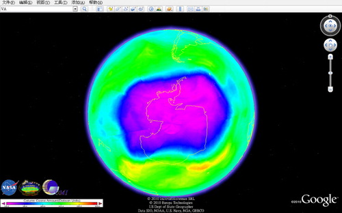 Figure 11. South hemisphere ozone amount in 17 September 2013 (measured by OMI on-board sensor).