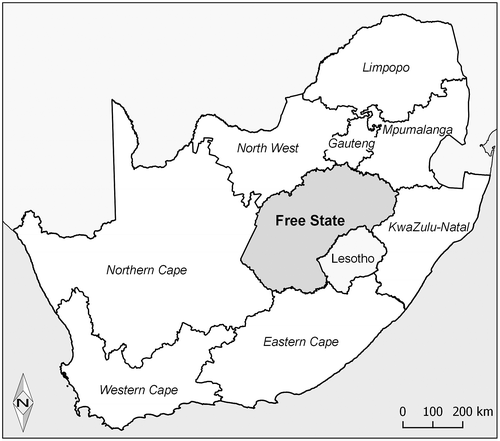 Figure 1. The Free State in relation to the other provinces of South Africa.