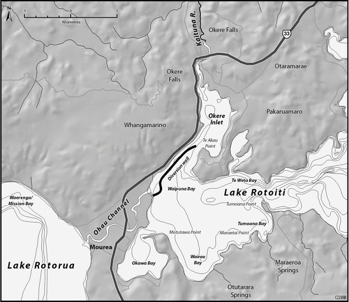 Figure 2 Map of Lakes Rotorua and Rotoiti showing the Ohau Channel and the Kaituna River.