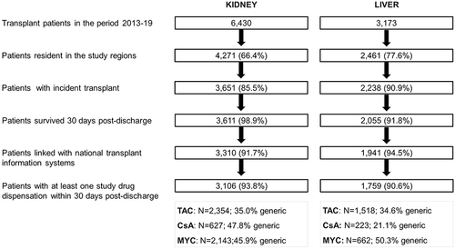 Figure 1 Study eligibility criteria by kidney and liver transplantation.
