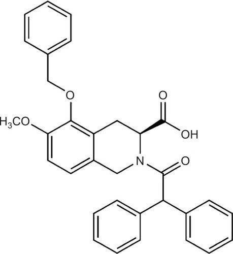 Figure 1 EMA401: structure of From the S-enantiomer of EMA400: (S)-2-(diphenylacetyl)-1,2,3,4-tetrahydro-6-methoxy-5-(phenylmethoxy)-3-isoquinoline carboxylic acid.