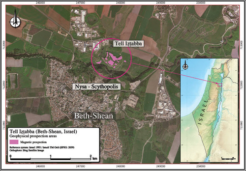 Fig. 1: Aerial photograph of the Beth Shean area and location map