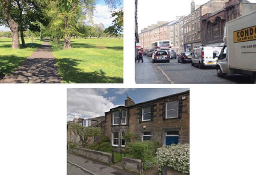 Figure 3. Street views of the three walking environments; (a) Urban green (b) Urban busy and (c) Urban quiet (Photo credit: OPENspace Research Centre).