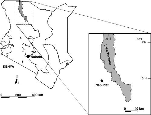 FIGURE 1. Geographic map of Kenya showing the position of the Napudet (Middle Miocene) fossil locality.