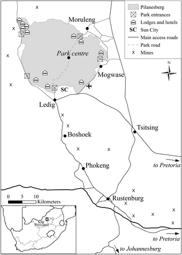 Figure 2. Spatial situation of the PNP area. The location of the lodges is according to PNP (Citation2019). Own mapping.