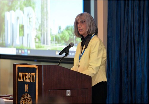 Figure 1. Associate Dean Gloria Gonzalez-Rivera delivering her remarks at the reception of the conference.