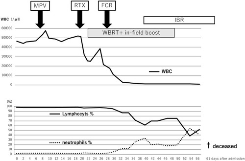 Figure 4 Clinical course of WBC and lymphocyte counts after treatment.