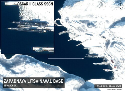Figure 4: Oscar II-Class SSGNs at the Zapadnaya Litsa Naval Base on 22 March 2021Source: Airbus Defence and Space and authors'