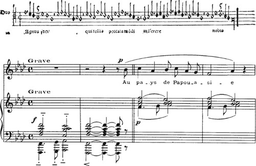 Figure 8. Two distinct ways of composing out a hexachord. Top: Josquin Desprez, Missa sine nomine, Agnus Dei II (1514); bottom: Erik Satie, Ludions, no. 4 “Air du poète” (1923).16