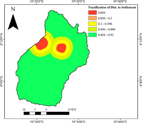 Figure 13. Fuzzified distance to road proximity suitability map.