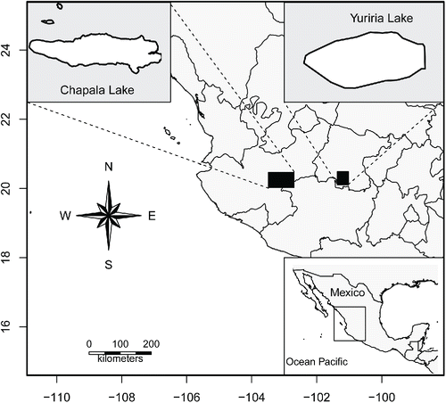 Figure 1 Location of Lake Chapala and Lake Yuriria in central Mexico.