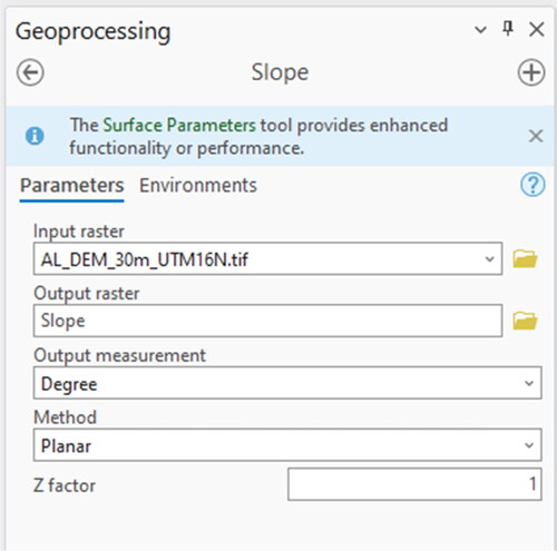 Figure 31. The slope tool dialog box.