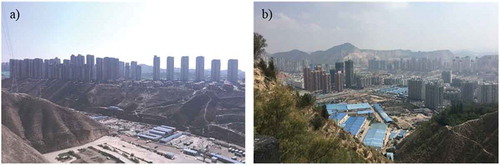 Figure 7. a) Housing community in the Biguiyuan development zone, 27–04-2016, b) Commercial building district and housing community in the Jiuzhou development zone, 26–04-2016.