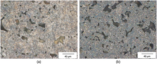 Figure 2. Microstructures of the hardened Fe–1.8Cr–1.0C-steels, magnification: ×500. (a) austenitised at 800°C and quenched in water. (b) austenitised at 800°, quenched in water and cooled in liquid N2.